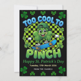 Too Cool to Pinch Skateboard Shamrock St. Patricks Julkort