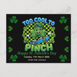 Too Cool to Pinch Skateboard Shamrock St. Patricks Vykort