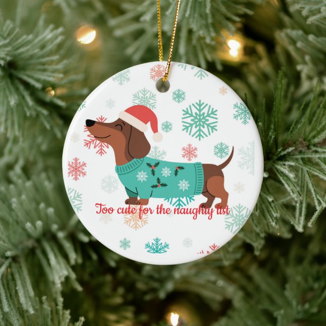 Too Cute for the Naughty List Dachshund Ornament (Träd)