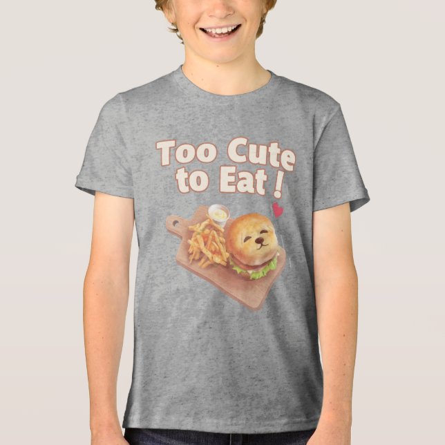 Too Cute to Eat: Smiling Bichon Burger Art T Shirt (Framsida)