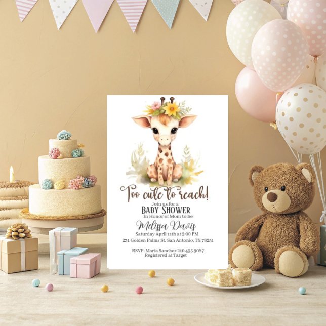 Too Cute to Reach Giraffe Baby Shower Invitation Inbjudningar (Too Cute to Reach baby shower invitation. )