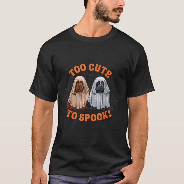 Too Cute To Spook Newfoundland Dog Ghosts Hallowee T Shirt (Framsida)