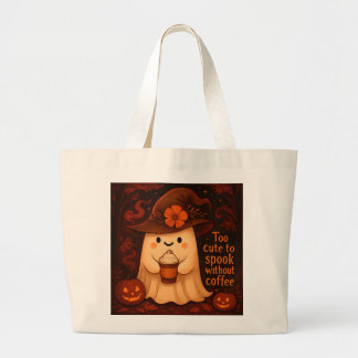 Too Cute to Spook Without Coffee – Halloween Ghost Jumbo Tygkasse