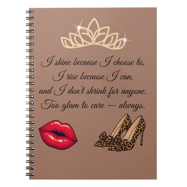 Too Glam To Care – Chic Quote  Anteckningsbok (Framsidan)