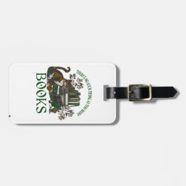 Too Many Books Green Floral Academia Luggage Tag Bagagebricka