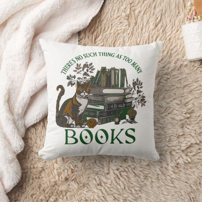 Too Many Books Green Floral Academia Throw Pillow Kudde (Filt)