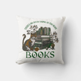 Too Many Books Green Floral Academia Throw Pillow Kudde