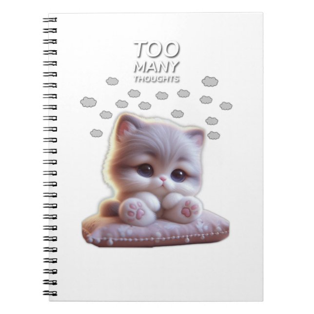 Too Many Thoughts Cat Notebook – Cute Overthinking Anteckningsbok (Framsidan)