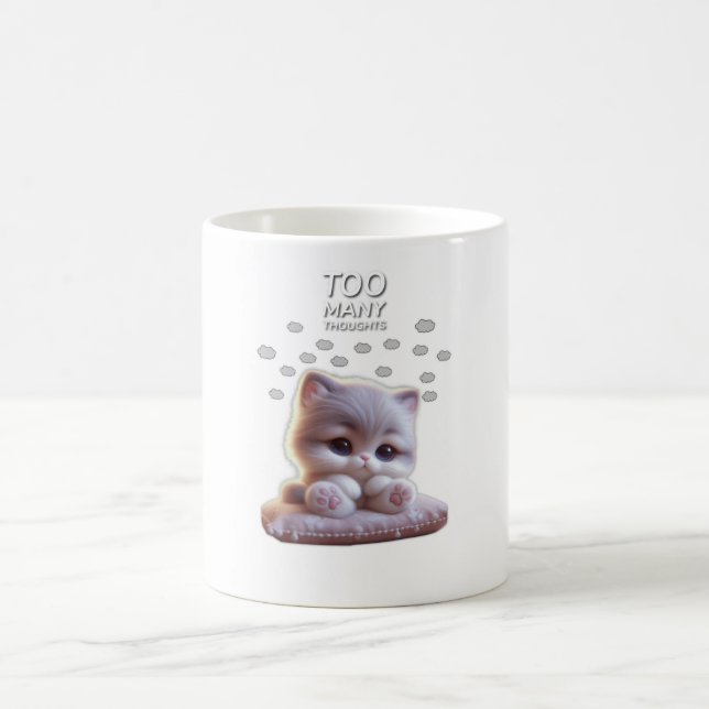 Too Many Thoughts Cute Cat Mug – Sleepy Cat Kaffemugg (Center)