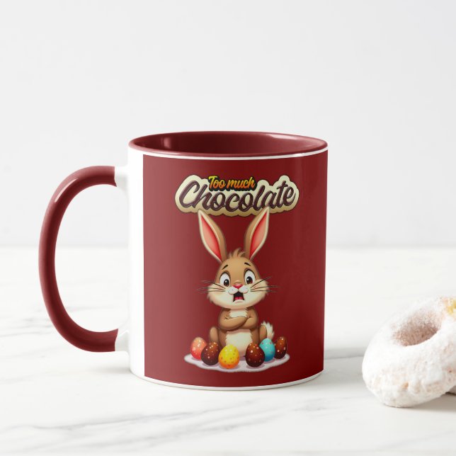 Too Much Chocolate – Funny Easter Bunny - caneca Mugg (Med munk)