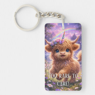 "Too Rare To Care"-nyckelring Highland Cow Enhörni