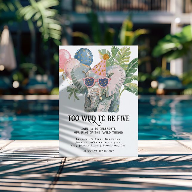 Too Wild to Be Five Elephant Jungle Birthday Inbjudningar (Skapare uppladdad)