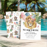 Too Wild to Be Five Lion Jungle Birthday Inbjudningar<br><div class="desc">Celebrate your little party animal with this playful Too Wild to Be Five jungle birthday invitation featuring a watercolor lion wearing pink sunglasses and a festive party hat. Surrounded by balloons, tropical leaves, and cheerful party animals, this design captures the fun and energy of a wild birthday celebration. Perfect for...</div>