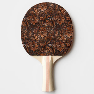 Tooled Leather Blommigt Ping Pong Paddle Pingisracket