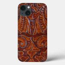 Tooled Leather PRINT i Cognac Brown iphone case