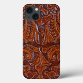 Tooled Leather PRINT i Cognac Brown iphone case