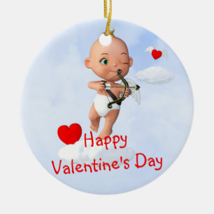 Toon Baby Cupid som flyger med en bogserpil Julgransprydnad Keramik