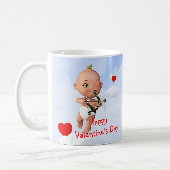 Toon Baby Cupid som flyger med en bogserpil Kaffemugg (Vänster)