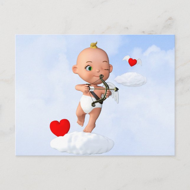 Toon Baby Cupid som flyger med en bogserpil Vykort (Framsida)