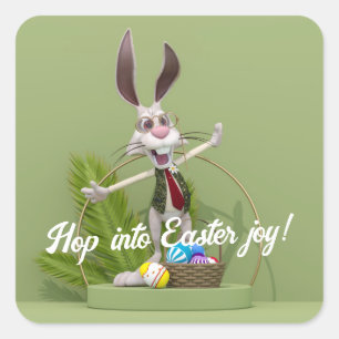 Toon Rabbit Uppträdande nära Påskägg Fyrkantigt Klistermärke
