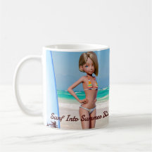 Toon Surfer Girl Poson på Seashore