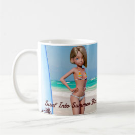 Toon Surfer Girl Poson på Seashore Kaffemugg
