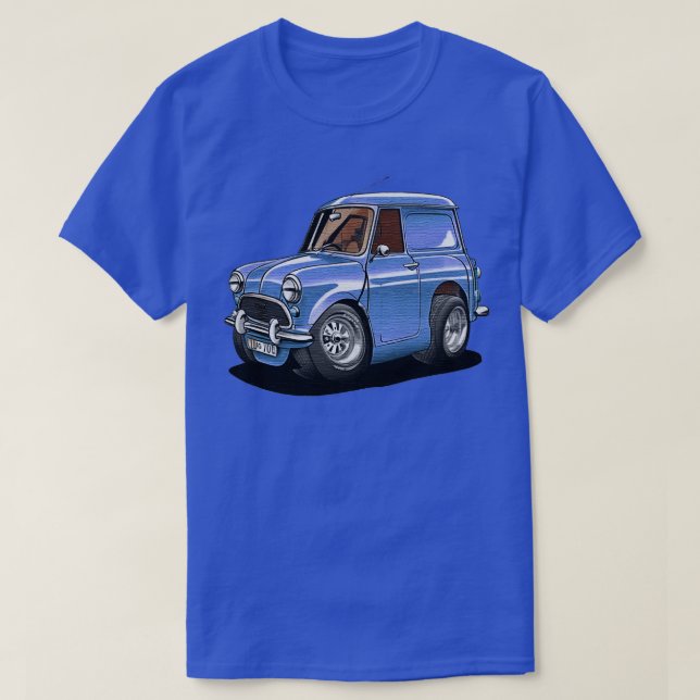 Toon teckning av Morris Mini 1 000 Blue T Shirt (Design framsida)