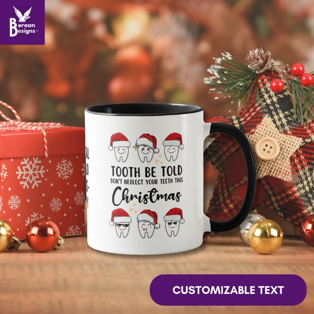 TOOTH BE TOLD Dental jul Floss-ophy Mugg (Fun DENTAL CHRISTMAS Tooth Be Told Mug with Kawaii design & custom text. Great gift for dental squad)
