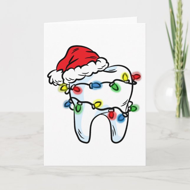 Tooth Christmas Light Santa Hat Dentist Dental Hyg Kort (Framsida)