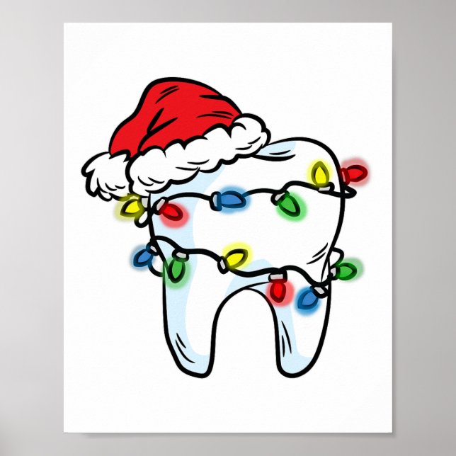 Tooth Christmas Light Santa Hat Dentist Dental Hyg Poster (Framsidan)