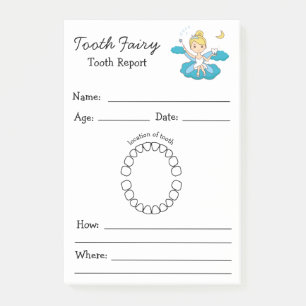 Tooth Fairy Borttappad Tooth Report Activity Kids Post-it Block