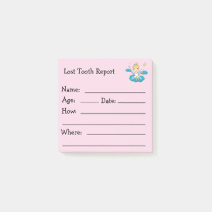 Tooth Fairy Borttappad Tooth Report Kids Post it N Post-it Block