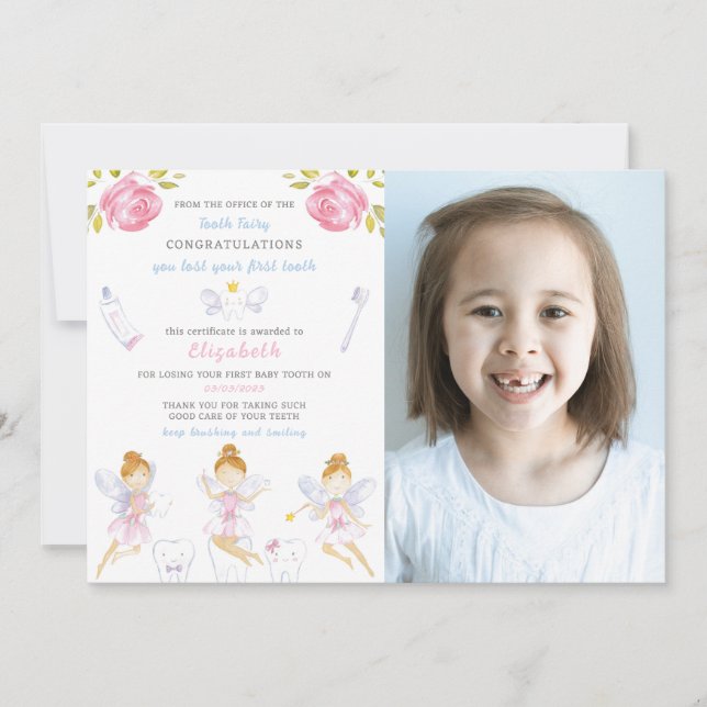 Tooth Fairy Brev med foto Inbjudningar (Framsida)