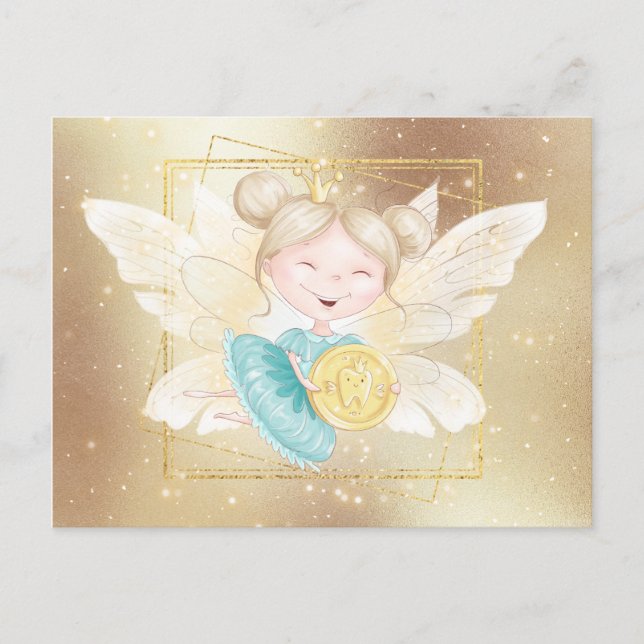 Tooth Fairy brev | Princess guld mynttandtråd Vykort (Framsida)