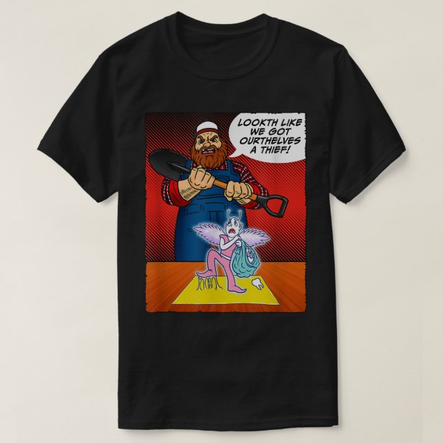 Tooth Fairy Caught Red Handed Funny Tecknad Teckna T Shirt (Design framsida)