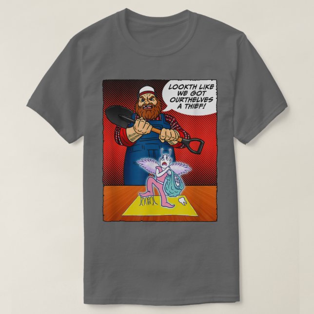 Tooth Fairy Caught Red Handed Funny Tecknad Teckna T Shirt (Design framsida)