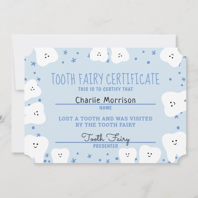 Tooth Fairy Certificate Boy 3 Inbjudningar (Framsida)
