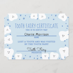 Tooth Fairy Certificate Boy 3 Inbjudningar