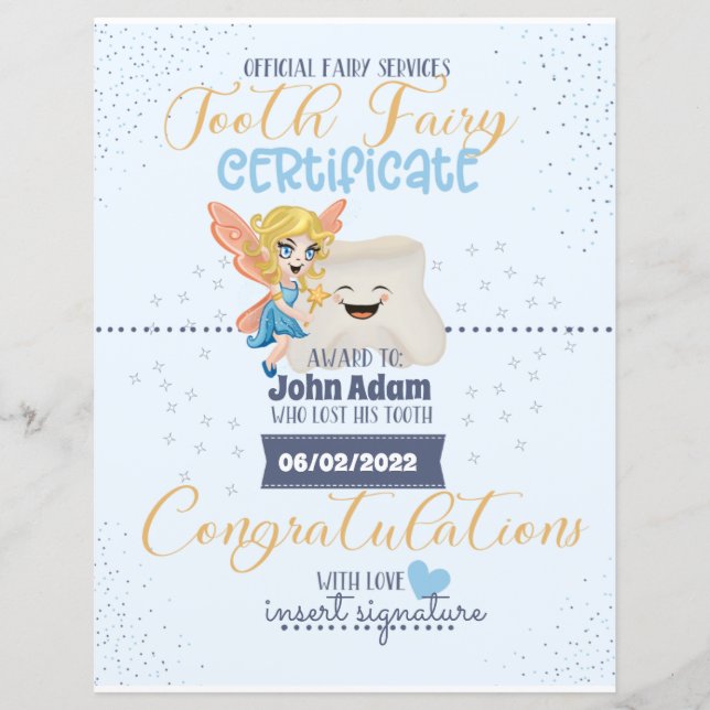 Tooth Fairy Certificate for boys Nursery Sign (Framsida)
