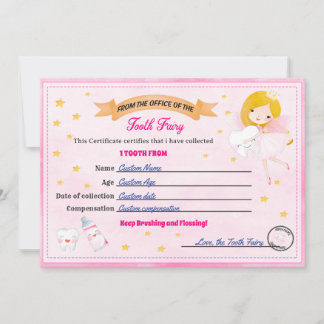 Tooth Fairy Certificate - Lost Tooth Receipt Inbjudningar