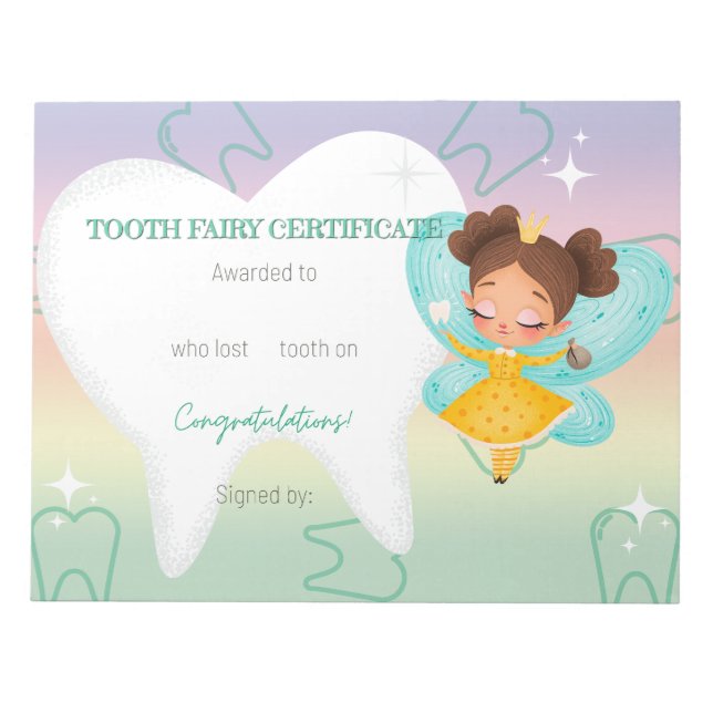 Tooth Fairy Fe-certifikat Anteckningsblock (Framsida)