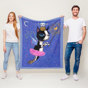 Tooth Fairy Hund Boston Terrier Rosa Tutu Krona Fleecefilt