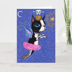 Tooth Fairy Hund Boston Terrier Rosa Tutu Krona Kort