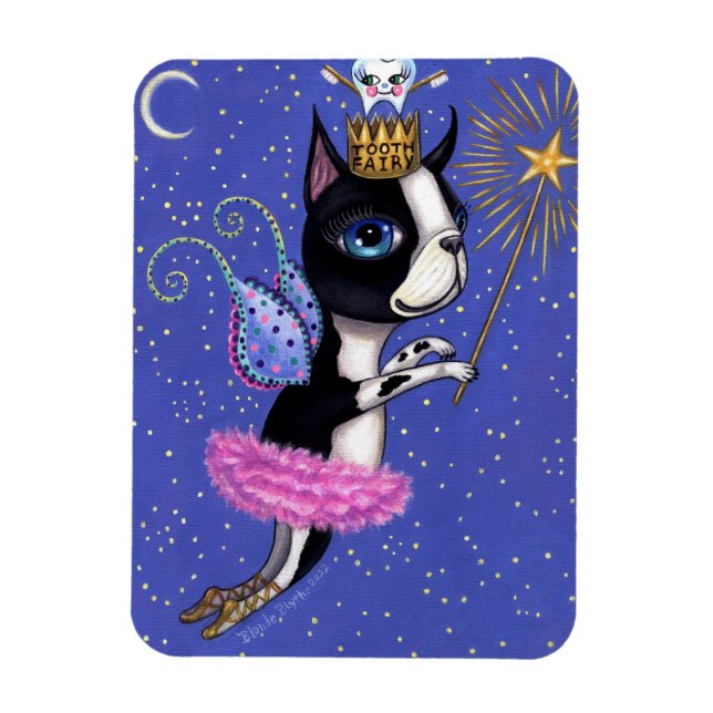 Tooth Fairy Hund Boston Terrier Rosa Tutu Krona Magnet (Vertikal)