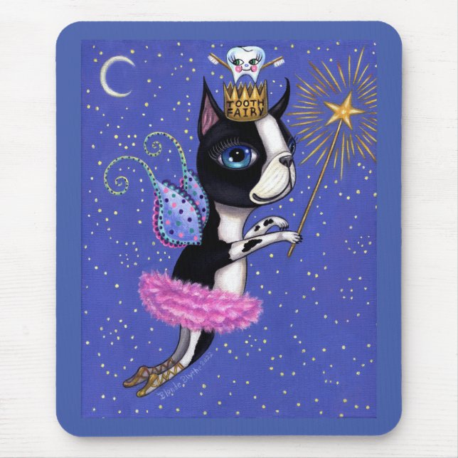 Tooth Fairy Hund Boston Terrier Rosa Tutu Krona Musmatta (Framsidan)