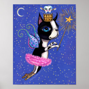 Tooth Fairy Hund Boston Terrier Rosa Tutu Krona Poster