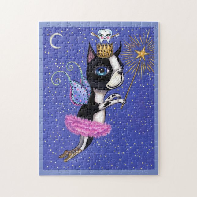 Tooth Fairy Hund Boston Terrier Rosa Tutu Krona Pussel (Vertikal)