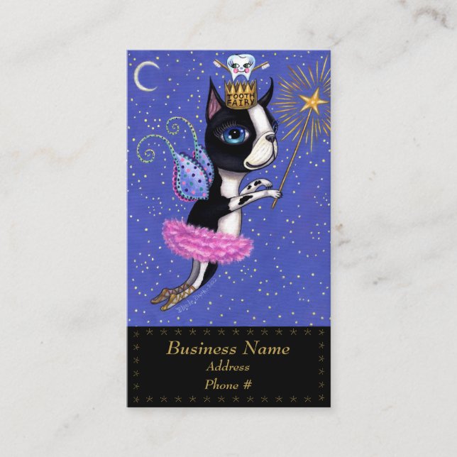 Tooth Fairy Hund Boston Terrier Rosa Tutu Krona Visitkort (Framsida)