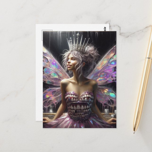 Tooth Fairy in her Dress Made of Teeth Vykort (Fram/Back In Situ)