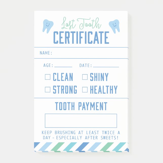 Tooth Fairy Keepsak Certificate Boy Post-it Block (Framsida)